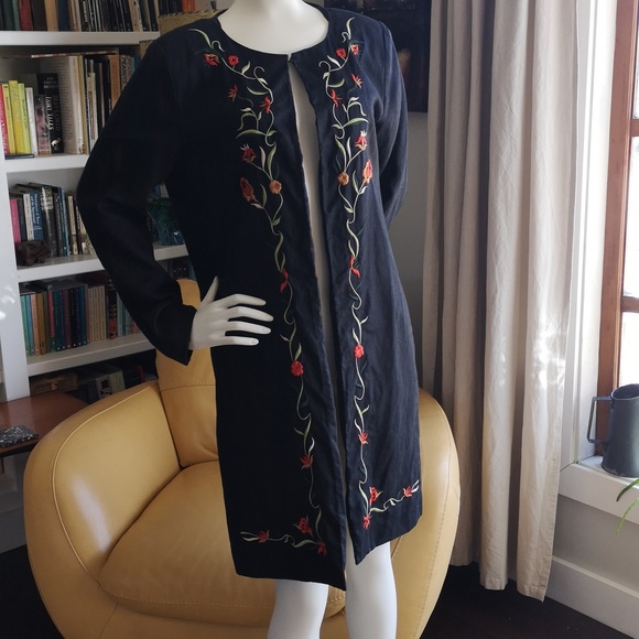 Vintage linen flowered long jacket - Picture 8 of 12